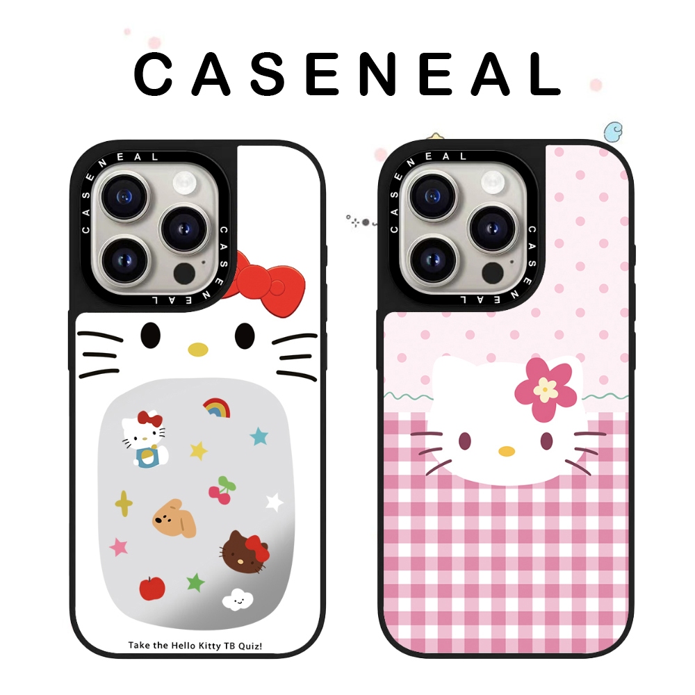 CASENEAL สีชมพู Kitty คุณภาพสูงกระจกเคสโทรศัพท์เหมาะสําหรับ iPhone 17ProMax 17pro 17 air 16promax 16 15promax 15 14promax 13 13promax แฟชั่น Anti Drop Hard Case