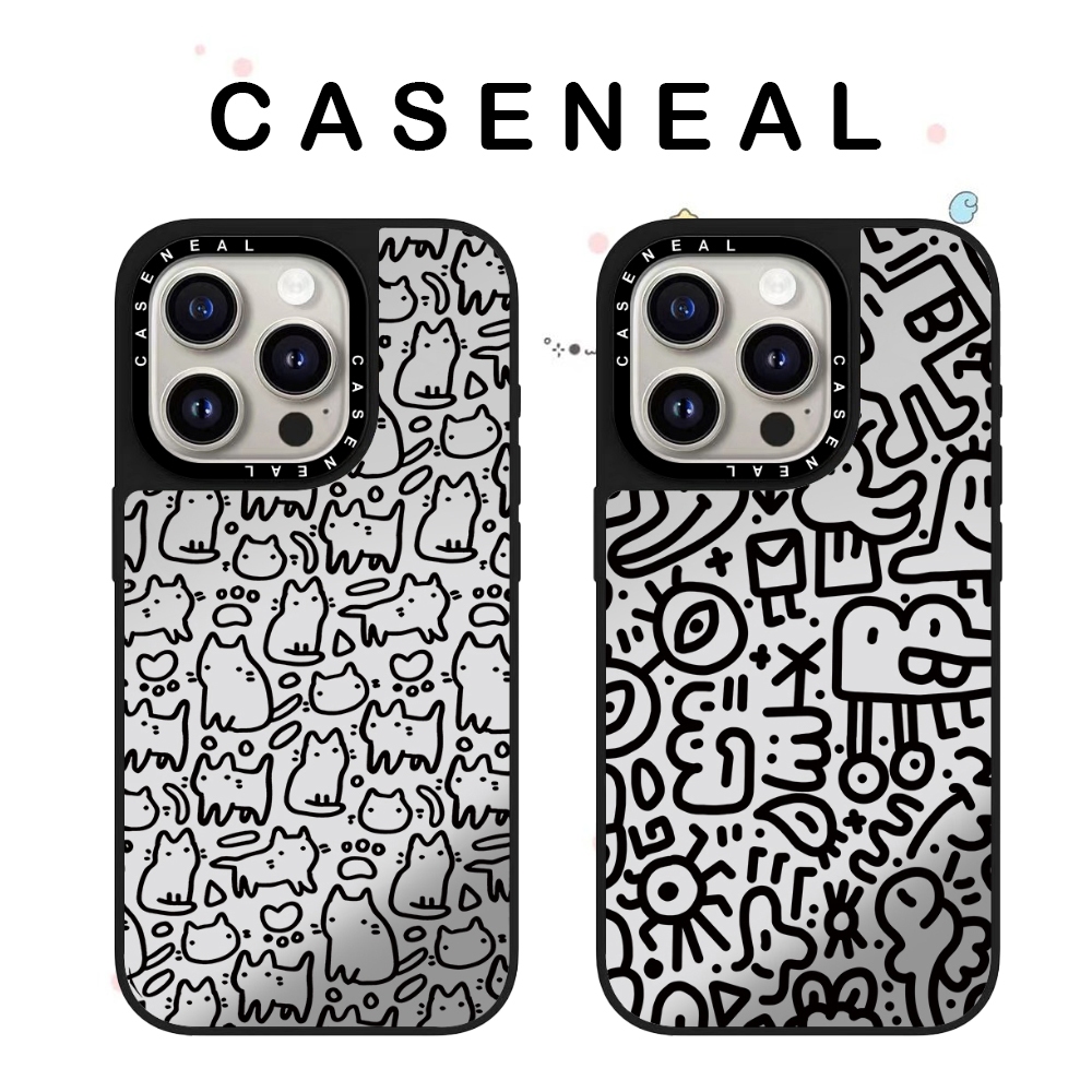 CASENEAL Graffiti Line คุณภาพสูงกระจกเคสโทรศัพท์เหมาะสําหรับ iPhone 17ProMax 17pro 17 air 16promax 16 15promax 15 14promax 13 13promax แฟชั่น Anti Drop Hard Case