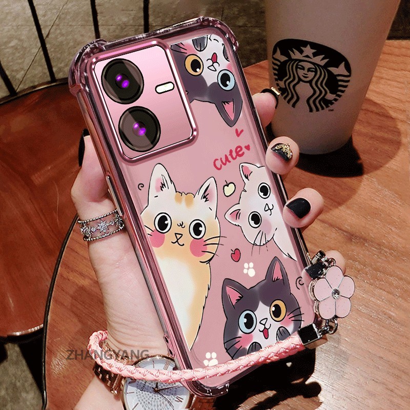 กรณีสําหรับ vivo Y22S Y22 การ์ตูนน่ารักรูปแบบแมวไฟฟ้ากันกระแทกเคสโทรศัพท์ที่มีการออกแบบความงามใหม่ฟร