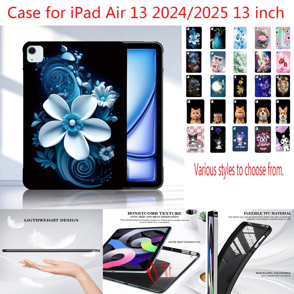 สไตล์ศิลปะดอกไม้รูปแบบแท็บเล็ตสําหรับ iPad Air 13 2024/2025 13 นิ้วพร้อมมุมป้องกันและปกหลัง A2898 A2
