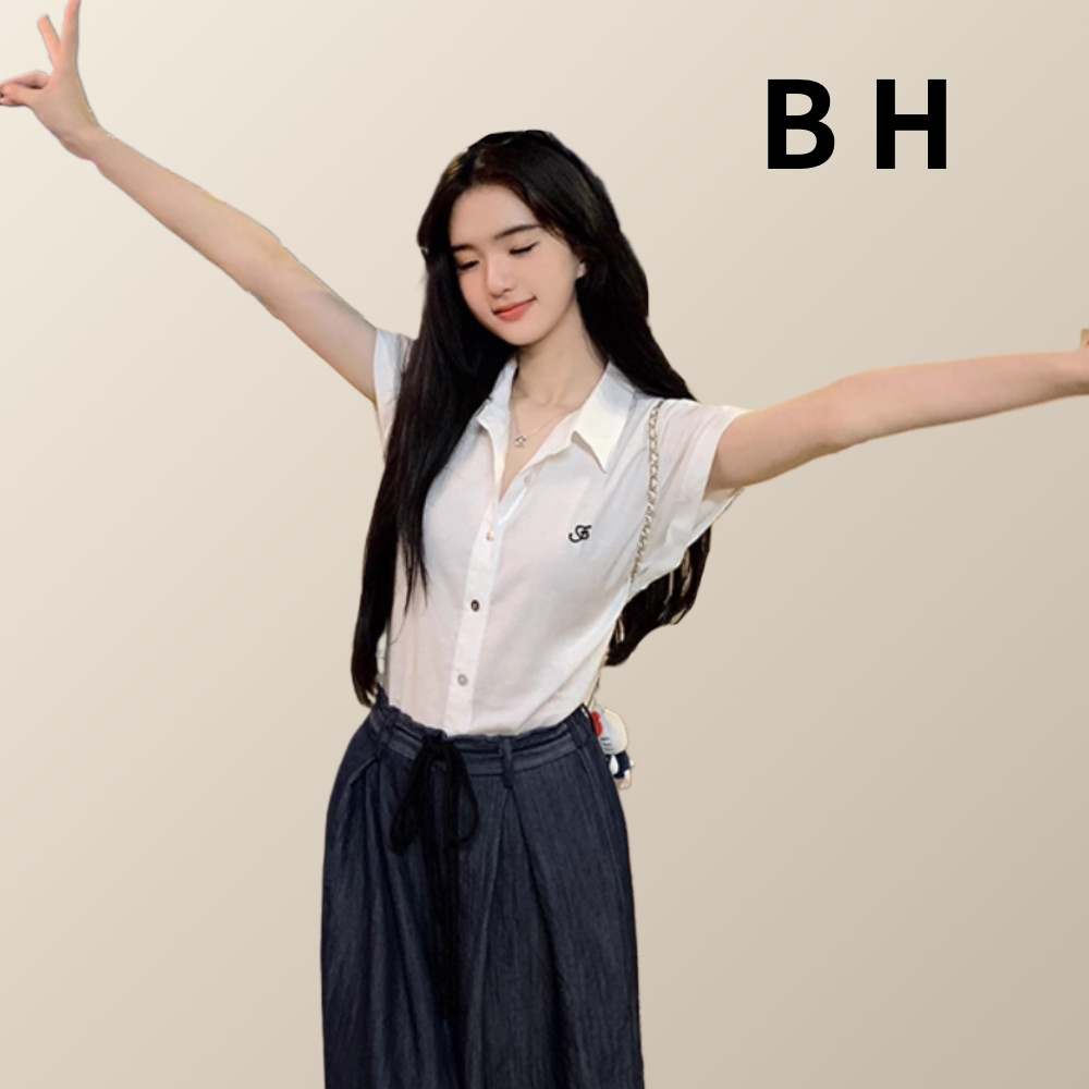 เสื้อเชิ้ตแขนสั้นผ้าฝ้ายลินิน คอโปโล ทรงหลวม เหมาะสำหรับฤดูร้อน