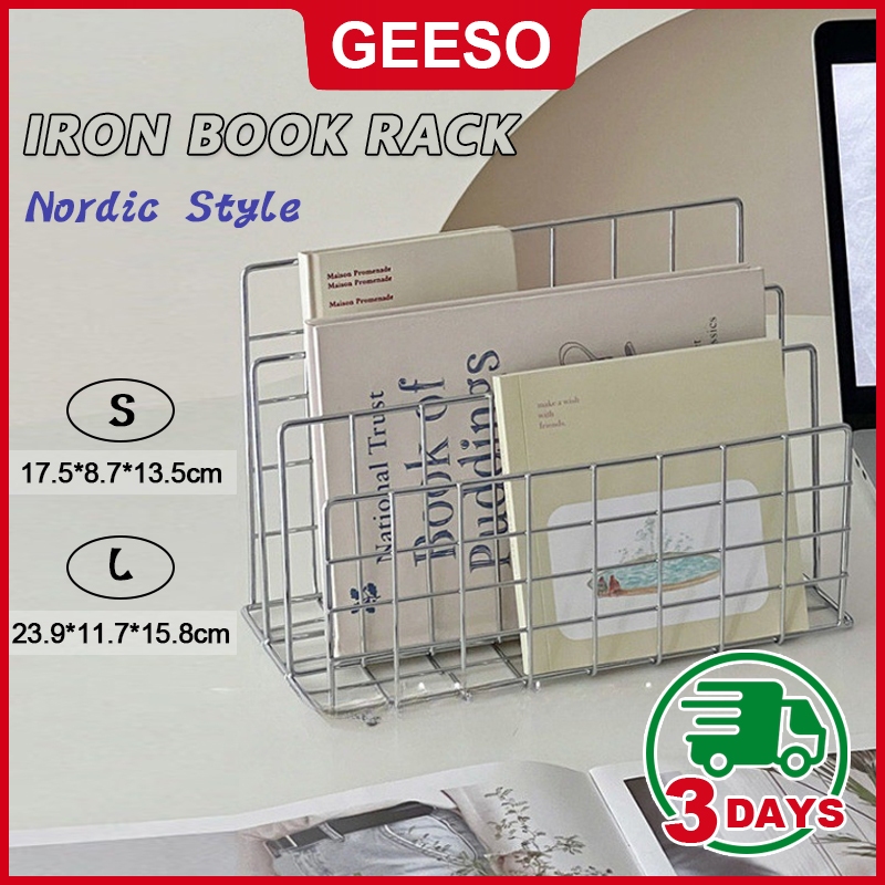 GEESO Minimalist Iron Desktop Storage Rack Organizer ตารางจัดระเบียบชั้นวางหนังสือเอกสารโต๊ะ Multi-f