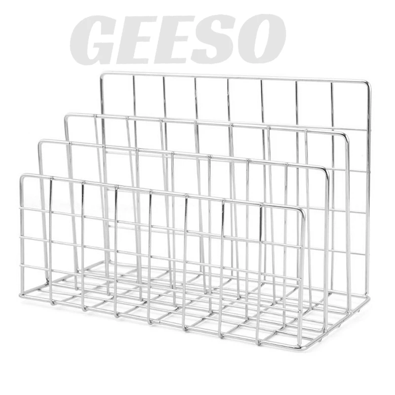 GEESO Minimalist Iron Desktop Storage Rack Organizer ตารางจัดระเบียบชั้นวางหนังสือเอกสารโต๊ะ Multi-functional 金属三格书架 thumbnail 5