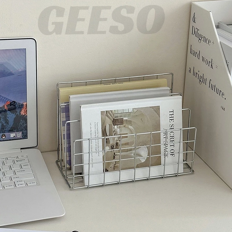 GEESO Minimalist Iron Desktop Storage Rack Organizer ตารางจัดระเบียบชั้นวางหนังสือเอกสารโต๊ะ Multi-functional 金属三格书架 thumbnail 7