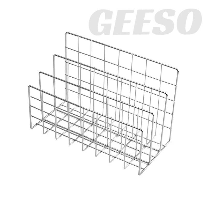 GEESO Minimalist Iron Desktop Storage Rack Organizer ตารางจัดระเบียบชั้นวางหนังสือเอกสารโต๊ะ Multi-functional 金属三格书架 thumbnail 8