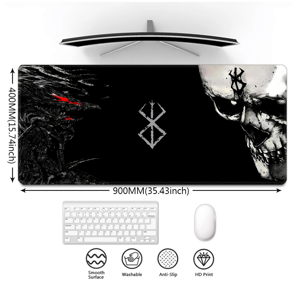 แผ่นรองเมาส์สําหรับเล่นเกมคลาสสิกสีดํา Berserk Monster Mousepad ขนาดใหญ่ปรับแต่งแผ่นรองเมาส์ขยายแผ่นรองโต๊ะ