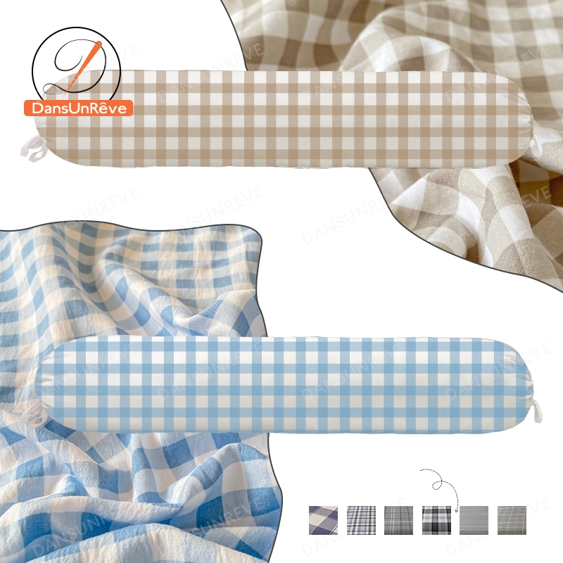 ลายตาราง ปลอกหมอนยาว bolster cover ปลอกหมอนข้าง 40 x 8 นิ้ว (100 x 20 cm) ข้างสไตล์มินิมอลญี่ปุ่น สีเทา/เขียว/น้ำเงิน/ชมพู