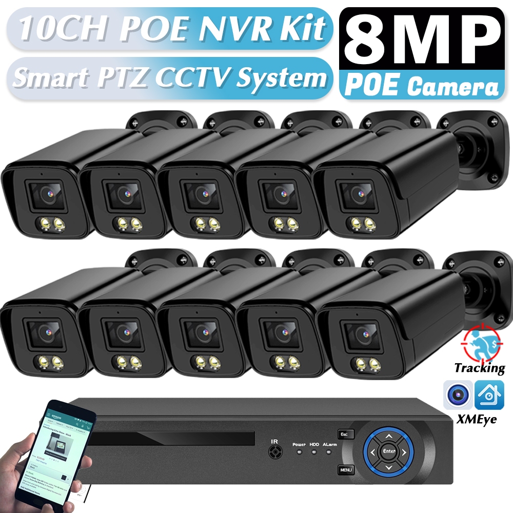 NINIVISION 10CH 4K POE กล้องวงจรปิดระบบรักษาความปลอดภัย 10 ช่อง NVR พร้อม 2 4 6 8 10 x 5MP กล้อง IP 