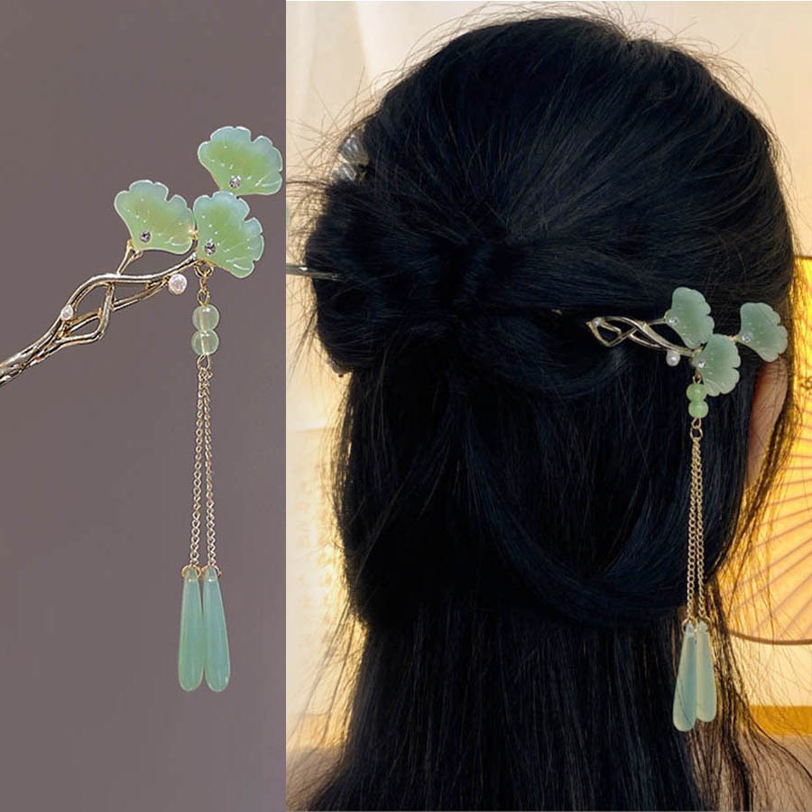 Ginkgo Leaf Hairpin สไตล์จีนแบบโบราณ สำหรับHanfu, Cheongsam และสวมใส่ได้ทุกวัน