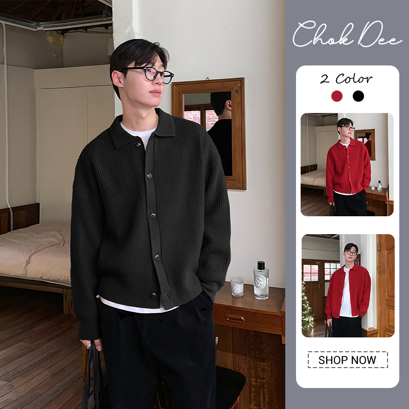 เสื้อไหมพรมถักแขนยาวผู้ชาย คอปกเปิดลง ดีไซน์ทันสมัย สวมใส่สบายและอบอุ่นพิเศษ