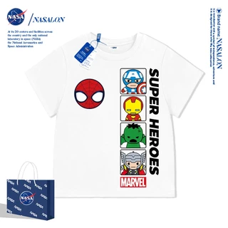 NASA เสื้อยืดเด็ก ลายการ์ตูนสไปเดอร์แมน ผ้าฝ้าย 100% เสื้อยืดเด็กผู้ชาย ทรงหลวม ใส่สบาย ระบายอากาศดี