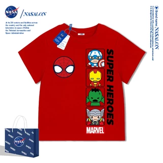 NASA เสื้อยืดเด็ก ลายการ์ตูนสไปเดอร์แมน ผ้าฝ้าย 100% เสื้อยืดเด็กผู้ชาย ทรงหลวม ใส่สบาย ระบายอากาศดี