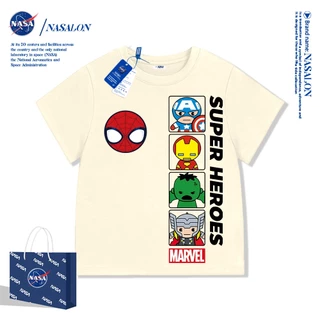 NASA เสื้อยืดเด็ก ลายการ์ตูนสไปเดอร์แมน ผ้าฝ้าย 100% เสื้อยืดเด็กผู้ชาย ทรงหลวม ใส่สบาย ระบายอากาศดี