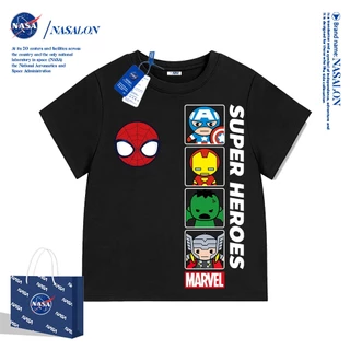 NASA เสื้อยืดเด็ก ลายการ์ตูนสไปเดอร์แมน ผ้าฝ้าย 100% เสื้อยืดเด็กผู้ชาย ทรงหลวม ใส่สบาย ระบายอากาศดี
