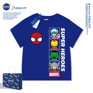 NASA เสื้อยืดเด็ก ลายการ์ตูนสไปเดอร์แมน ผ้าฝ้าย 100% เสื้อยืดเด็กผู้ชาย ทรงหลวม ใส่สบาย ระบายอากาศดี