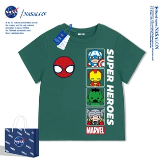NASA เสื้อยืดเด็ก ลายการ์ตูนสไปเดอร์แมน ผ้าฝ้าย 100% เสื้อยืดเด็กผู้ชาย ทรงหลวม ใส่สบาย ระบายอากาศดี