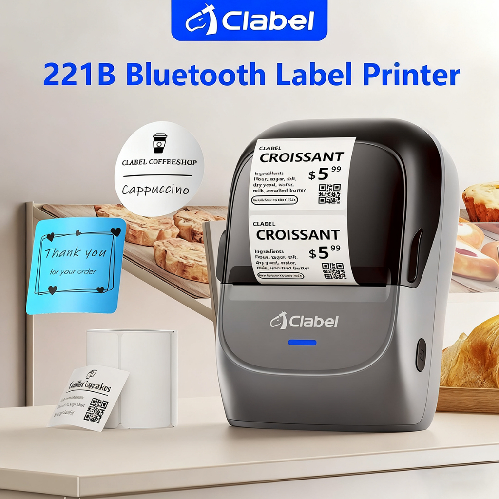 [รับประกัน 1 ปี] CLABEL 221B เครื่องพิมพ์ฉลากเครื่องพิมพ์ความร้อนสนับสนุนการพิมพ์บาร์โค้ด ฉลากบาร์โค้ด  เครื่องพิมพ์ฉลากพกพาบลูทูธ ความกว้างการพิมพ์ 20-50 มม. สามารถใช้งานกับ IOS และแอนดรอยด์