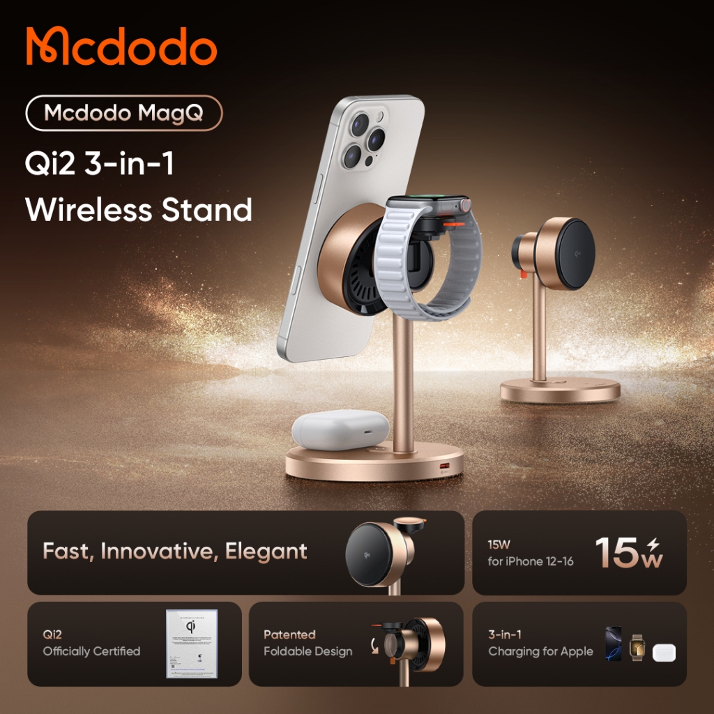 Mcdodo 25W 3-in-1 Wireless Stand Qi2 15W Fast Charging สําหรับ iP 17Pro Max 16ProMax 15 14 13 12 Ap นาฬิกาหูฟังไร้สายชาร์จ CH-246