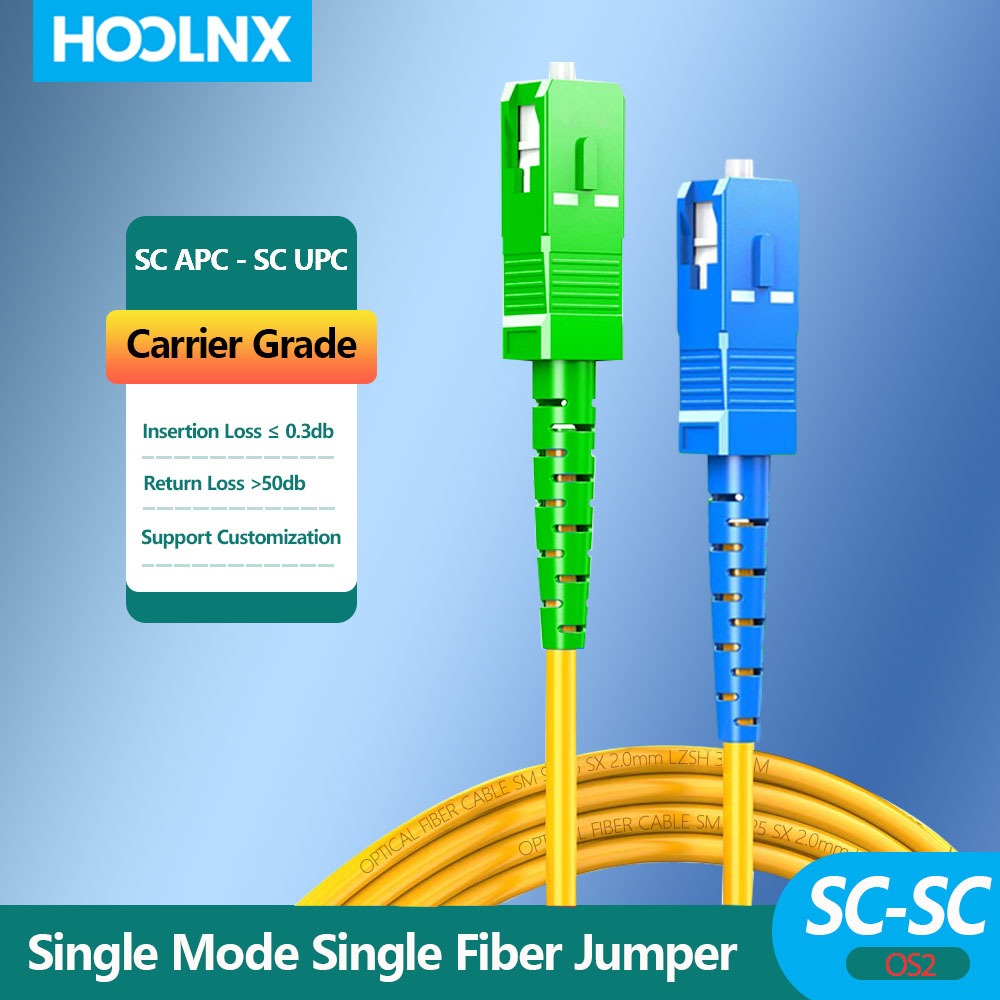 HOOLNX OS2 SC APC To SC UPC Single Mode Single Fiber Optic Patch Cable, 2.0 มม.LSZH วัสดุ, ความยาวที่กําหนดเอง 1-100M