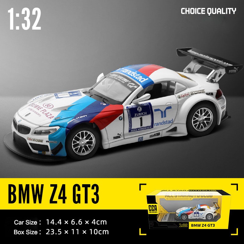 1:32 Scale BMW Z4 GT3 โมเดลรถเหล็กยานพาหนะตัวถังโลหะผสมพร้อมไฟเสียงสะสม