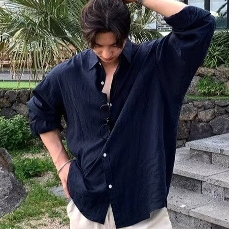 เสื้อเชิ้ตแขนยาวสไตล์ญี่ปุ่นสำหรับผู้ชาย ทรงหลวม สบายๆ เหมาะสำหรับการสวมใส่ในชีวิตประจำวันและโอกาสพักผ่อน