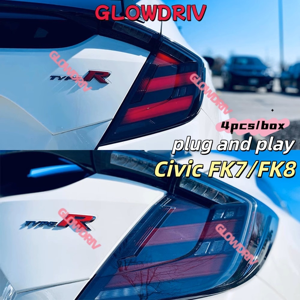 ไฟท้าย LED HONDA CIVIC Hatchback FK7 FK8 2016-2021 แก้วใส+ไฟท้ายแดง lampu