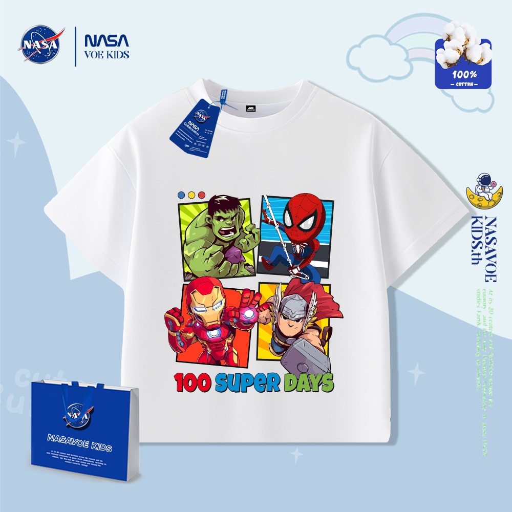 เสื้อยืดเด็กผู้ชาย Spider-Man พิมพ์ลายบนผ้าฝ้ายแท้ 100% พร้อมบริการจัดส่งภายใน 24 ชั่วโมง