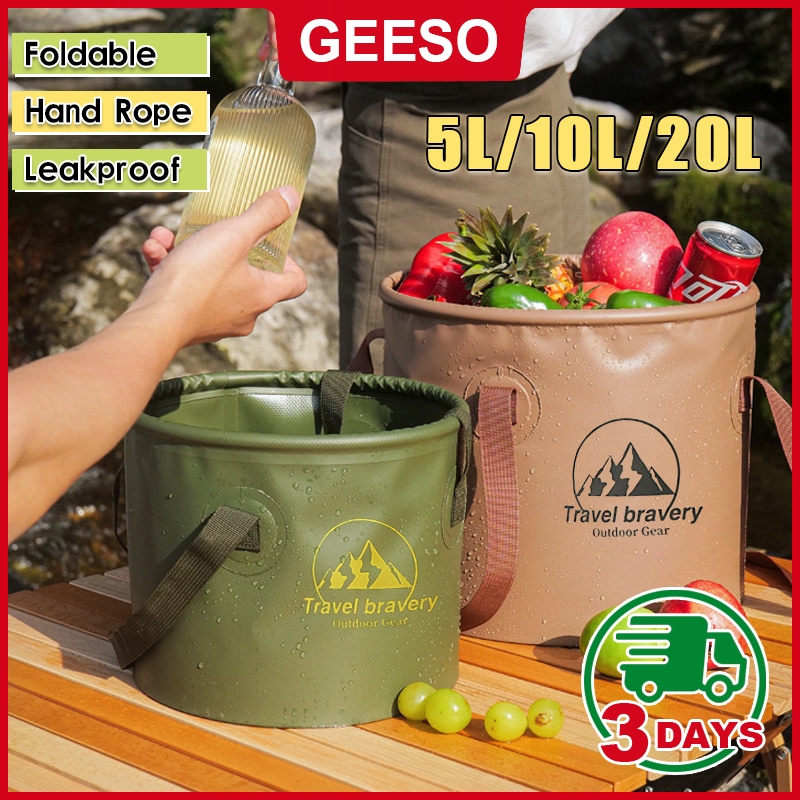 GEESO 5L/10L/20L ถังน้ำแคมป์ปิ้งพับได้ ถังพับภายนอก ถังน้ำแข็ง ถังน้ำแคมปิ้ง ถังน้ำพับได้ Collapsible Portable Folding Water Bucket With Handle 户外折叠桶