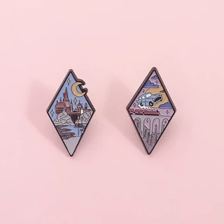 Magic Academy Potter เคลือบ Pin แม่มด Magic หมวกเข็มกลัดแมว Witchcraft Spell Pins ป้ายปก Gothic อุปกรณ์เสริมของขวัญสําหรับเพื่อน