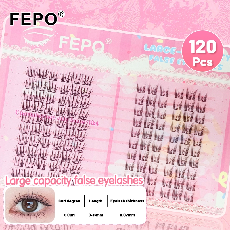 เฟโป ขนตาปลอมความจุ 20 แถวธรรมชาติแบ่งส่วนและหนาโดย 10-12 มม., ขนตาปลอมแบบใช้ซ้ําได้