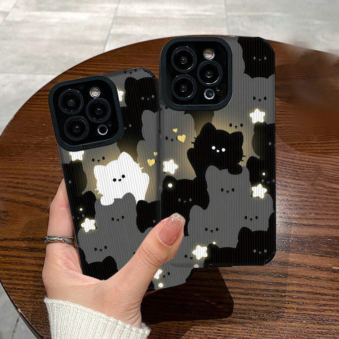 ปลอกหนังสําหรับiPhone 17 Air 16E 16 15 14 13 12 11 Pro XS Max XR X 8 7 6 6s Plusการ์ตูนคู่สีขาวสีดําแมวซิลิโคนอ่อนนุ่มกรณีปกหลังเต็ม | HN B188