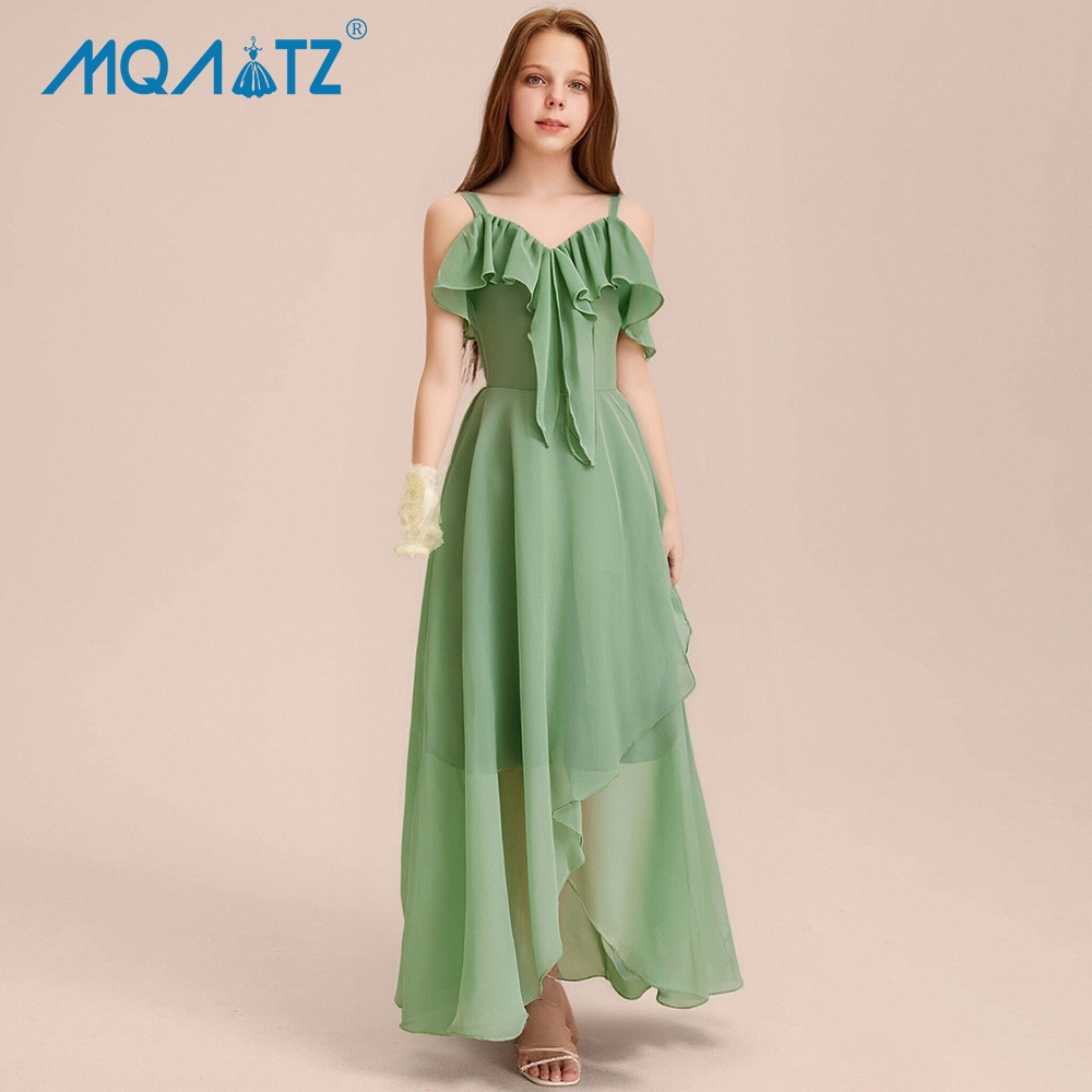 MQATZ ชุดราตรียาวสีเขียวสำหรับเด็กสาว ออกแบบเหมือนชุดเจ้าหญิง เหมาะสำหรับงานพิเศษ ALP666