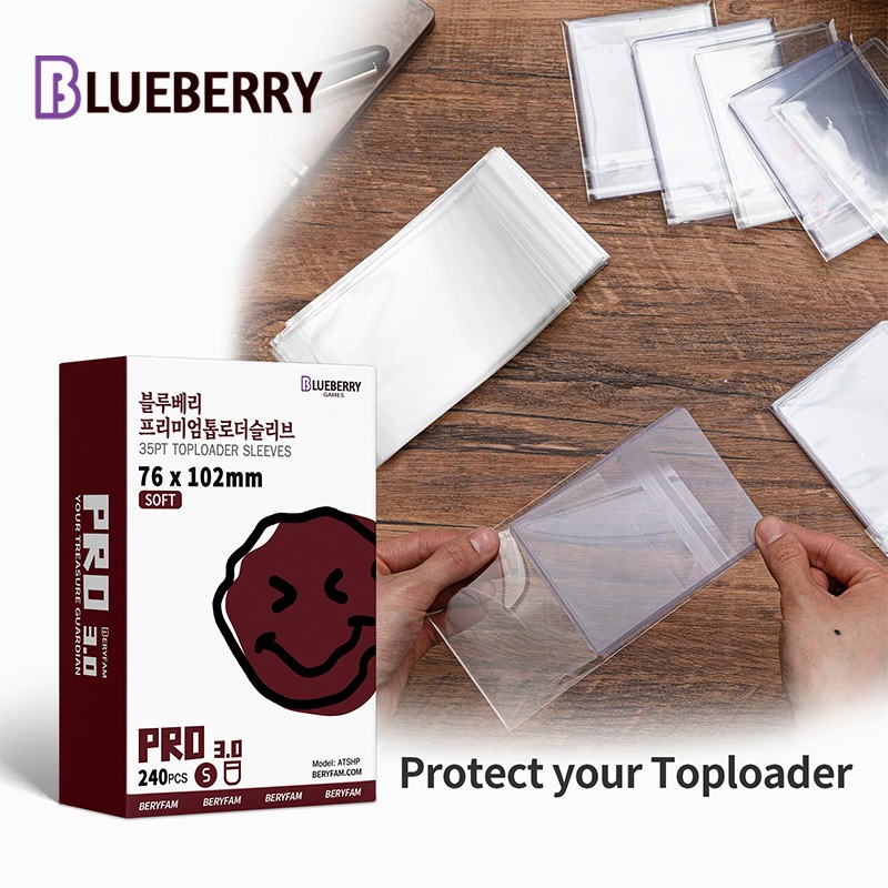 240 ชิ้นบลูเบอร์รี่ Toploader แขน High Clarity สําหรับ 35PT TopLoader การ์ดเปลี่ยนกระเป๋าทีม BEYFAM