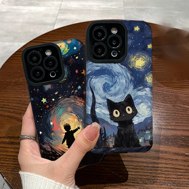 ปลอกหนังสําหรับiPhone 17 Air 16E 16 15 14 13 12 11 Pro XS Max XR X 8 7 6 6s Plus Starry Nightภาพวาดแฟชั่นพิมพ์ซิลิโคนอ่อนนุ่มกรณีปกหลังเต็ม | HN B233