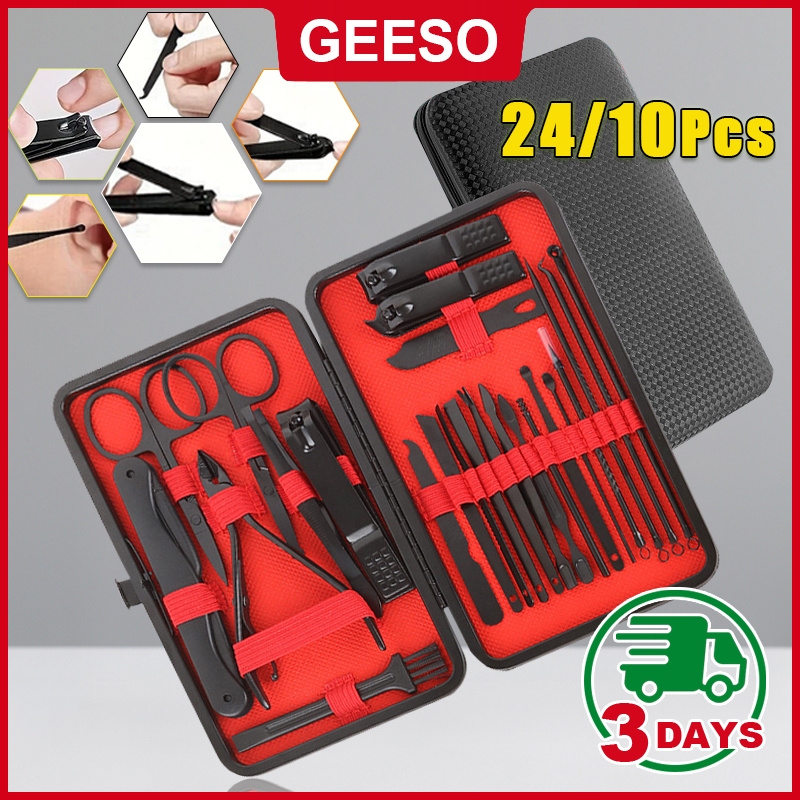 GEESO 24 ชิ้นกรรไกรตัดเล็บชุดเครื่องมือทําเล็บพร้อมเคสแบบพกพากรรไกรตัดมืออาชีพชุดทําเล็บเท้า黑甲剪套装