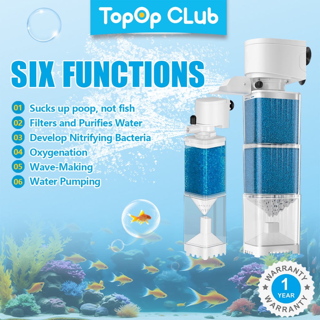 TOPOP ตู้ปลากรองปั๊มน้ํากรองตู้ปลา6ฟังก์ชั่นปลาห้องน้ําอุจจาระแยกเงียบกรองและออกซิเจนแบบบูรณาการเครื่อง
