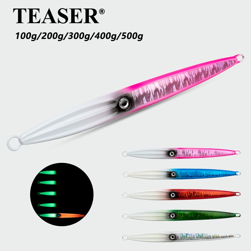 TEASER【J16】100g 200g 300g 400g 500g Hard เหยื่อตะกั่วล่อโลหะ Jigs Fast Fall Sinking Jigging Lures เหยื่อตกปลายาวไม่มีตะขอคู่