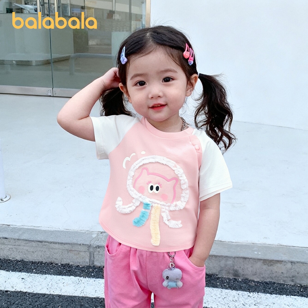 บาลาบาลา ทารกเสื้อยืดเด็กด้านบนสาวเสื้อผ้าเด็กแขนสั้น 2025 ฤดูร้อนใหม่อินเทรนด์เ