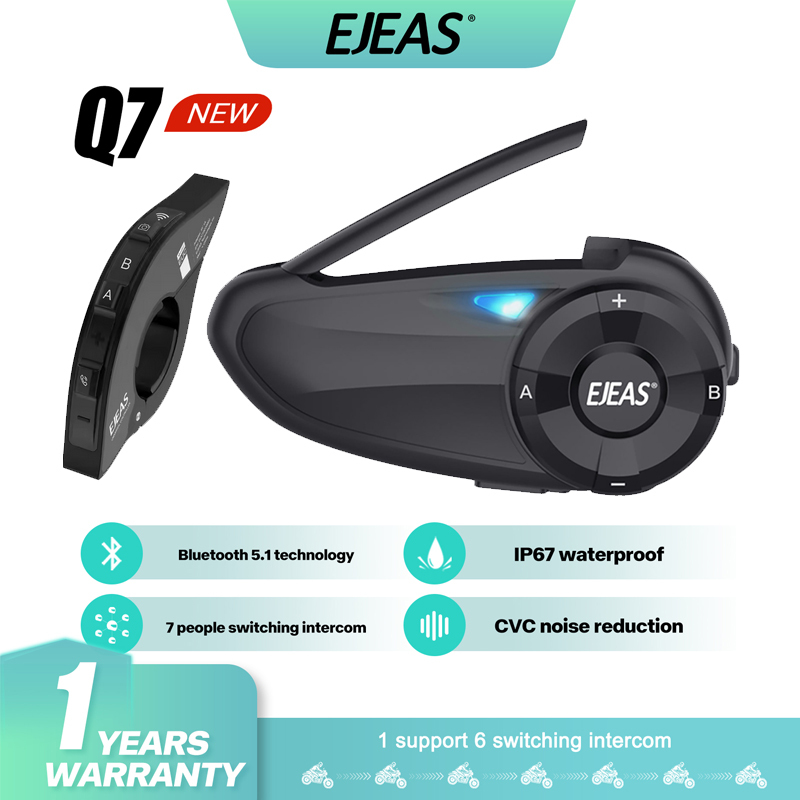 ใหม่อัปเดต Type-C EJEAS Q7 Up 7 Riders รถจักรยานยนต์บลูทูธหมวกกันน็อค 800M Intercom ชุดหูฟังวิทยุ FM
