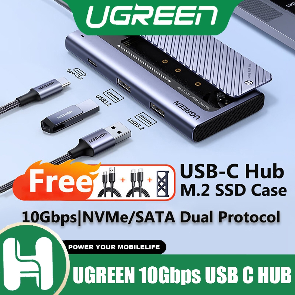 UGREEN สถานีเชื่อมต่อ USB C 10Gbps พร้อมช่องรับ SSD M.2 4 in 1 USB C HUB