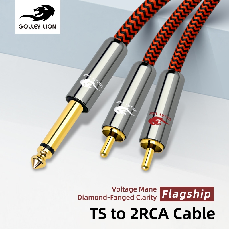 GOLLEY LION พรีเมี่ยม 1/4 นิ้ว 6.35 มม. TS to Dual RCA Y Splitter Cable, 1/4 นิ้วเป็นสายอะแดปเตอร์ RCA