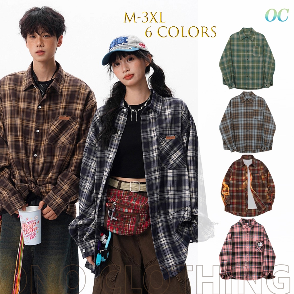 ✨ONO✨เสื้อเชิ้ตลายตาราง เสื้อโค้ท แขนยาว วินเทจ สไตล์เกาหลี ผ้าฝ้ายเนื้อนุ่ม ใส่สบาย แฟชั่นฮิต เหมาะสำหรับผู้ชายและผู้หญิง M-3XL