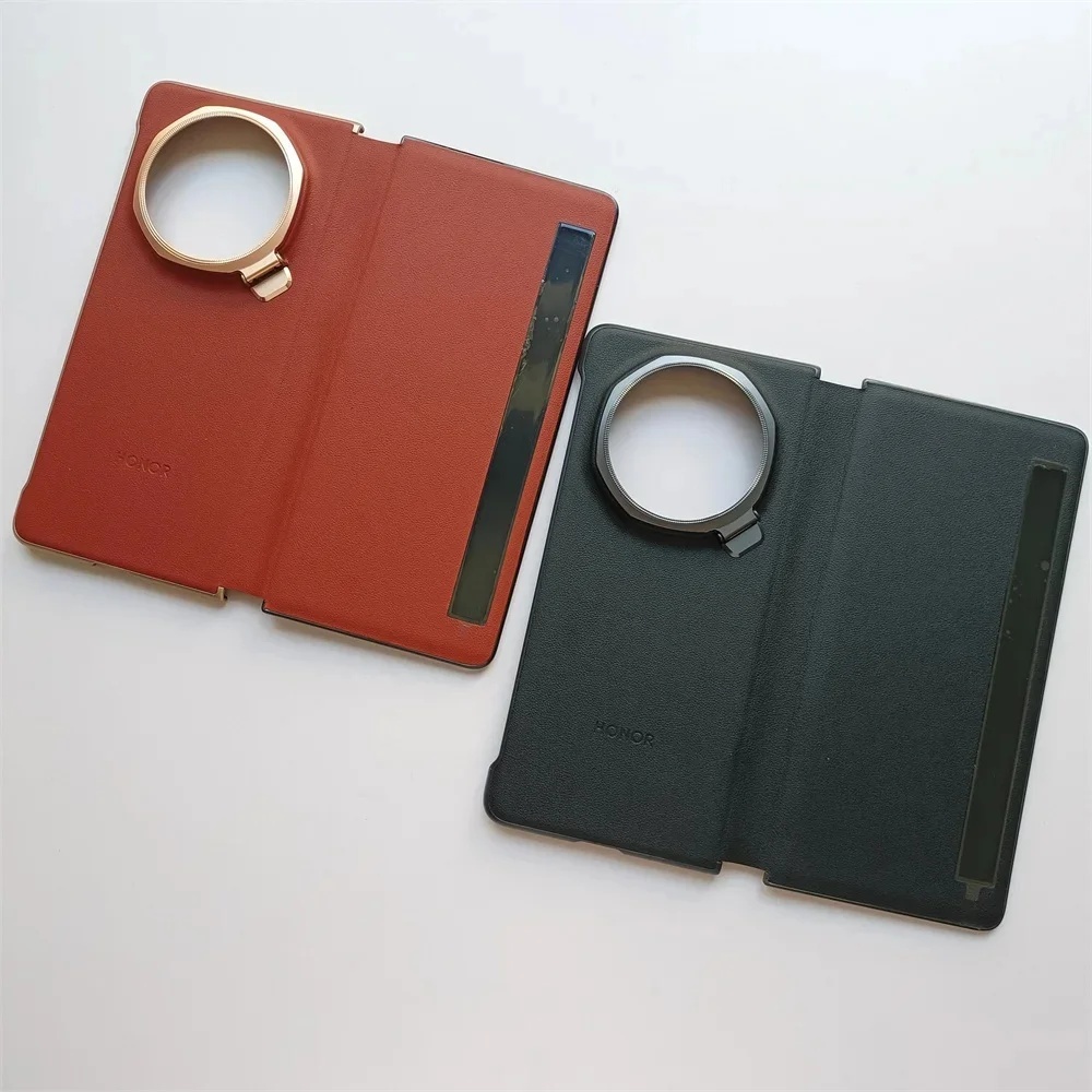 Original Honor Magic V5 5G Smart View หน้าต่างพลิกหนังเคสโทรศัพท์อย่างเป็นทางการ Auto Sleep Wake UP เคสกันกระแทกและขาตั้ง Magicv5