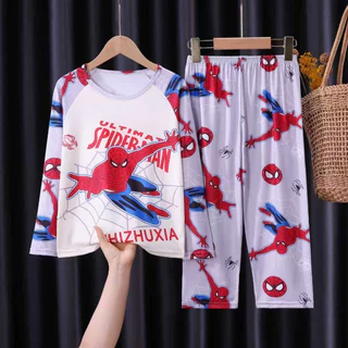 ชุดนอนคอกลมแขนยาวสําหรับเด็ก Hypoallergenic โพลีเอสเตอร์ Spiderman Boy หรือ Girls Nightie สําหรับ 7 - 8 ปี