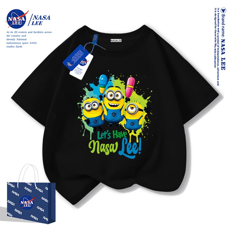 【ส่งวันนี้】เสื้อยืด NASA ผ้าฝ้าย สำหรับเด็กชาย-หญิง ลวดลายมินเนี่ยน ระบายอากาศดี ซับเหงื่อ สไตล์ไทย