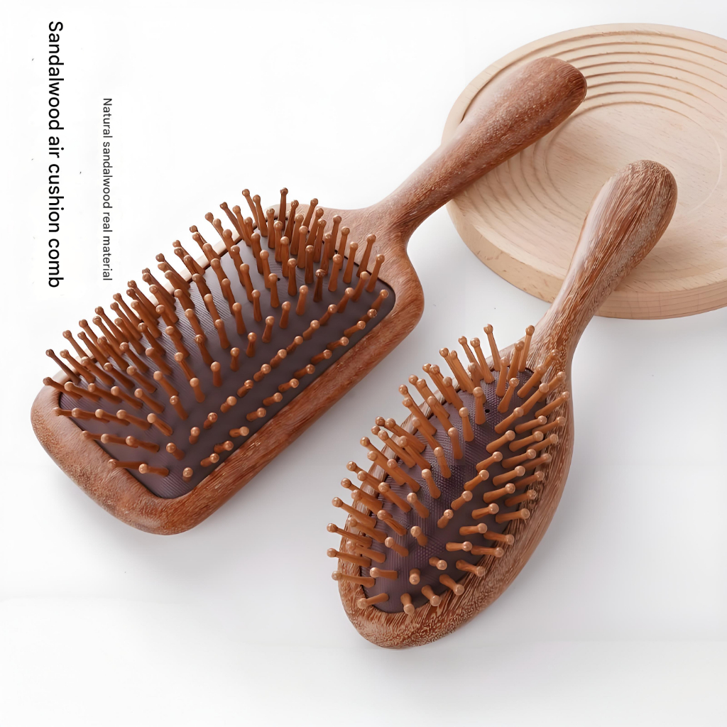 [ไม้จันทน์] แปรงผม Air Bag Comb Hair Care ขนาดใหญ่ไม้เพื่อสุขภาพหวีป้องกันไฟฟ้าสถิต Hairbrush Salon หวีผมธรรมดาแปรง Meridian Head การไหลเวียนโลหิตขุดลอกสําหรับผมหยิก