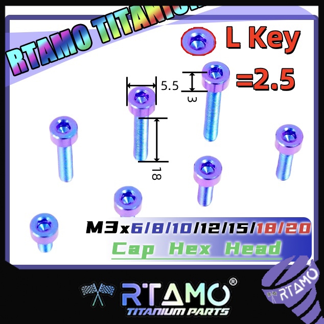RTAMO ไทเทเนียม Gr5 M3x3.5-20L 5.5D Pillar Hex Head สลักเกลียวฝาหมวกกันน็อค Fit Xmax Forza Ohlins