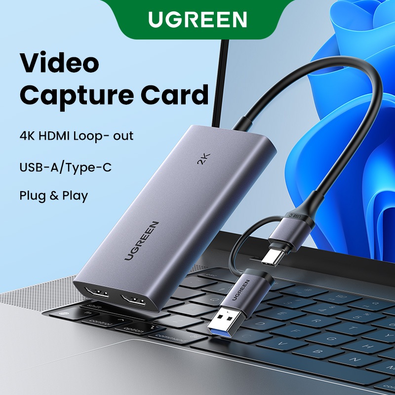 Ugreen 2 IN 1 HDMI to USB Video & Audio Capture Card 4K 30Hz Loop-out 2K 30Hz Capture Video Recordin