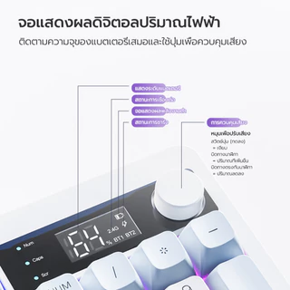 XUNFOX TK100 คีย์บอร์ดไร้สาย RGB (ไทย) การเชื่อมต่อแบบ Dual-Mode พร้อมจอแสดงผลดิจิตอลอัจฉริยะ