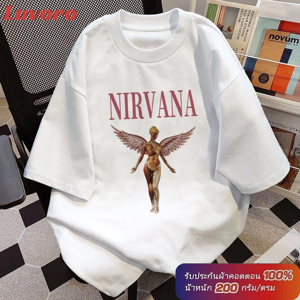 (Cotton 100%) Luvoro เสื้อยืดชาย ผู้หญิง คอกลม สีดำ สีขาว วินเทจ แฟชั่นย้อนยุค ผ้าฝ้าย วัยผู้ใหญ่ ชุดคู่รัก พิเศษขนาดใหญ่ ค1212